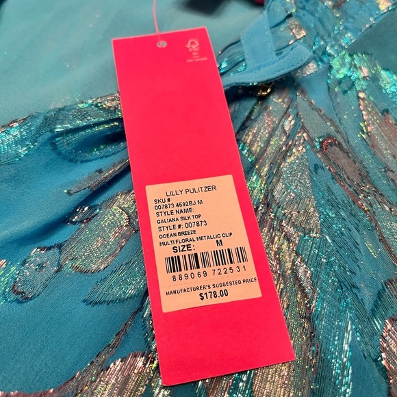 Lilly Pulitzer Galiana Silk Top Ocean Breeze Size M - Picture 12 of 16